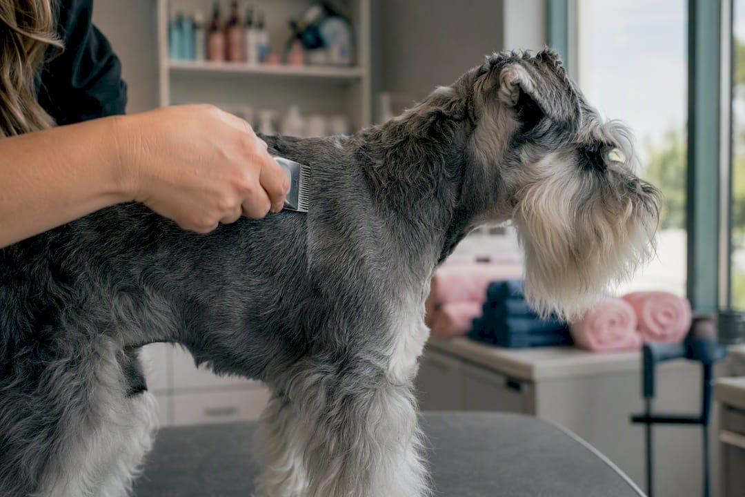 Clipper blade trimming schnauzer fur